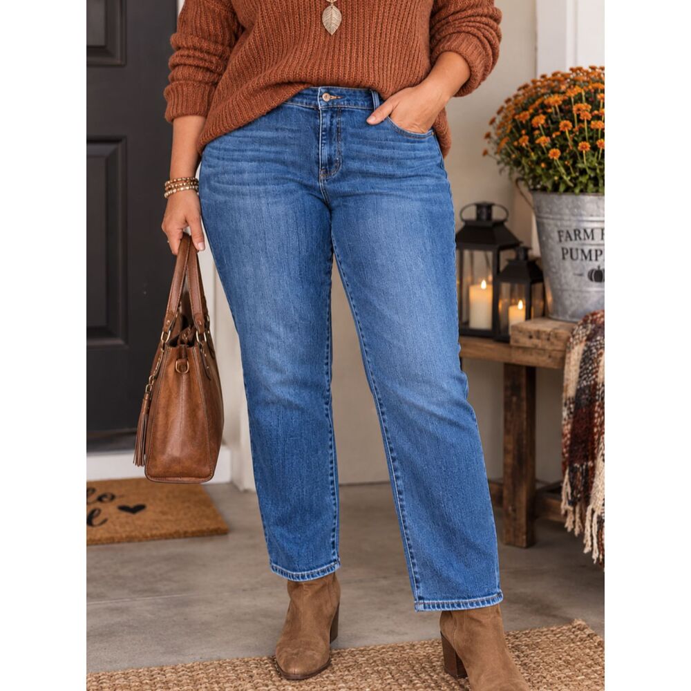 Talbots Flawless Girlfriend Ankle Jeans 16P Petite Mid Rise Stretch Blue Denim